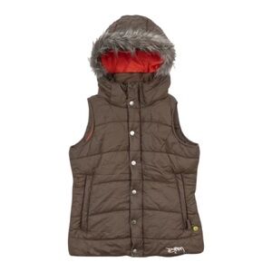 Burton Rancher Brown Puffer Vest Removable Fur Trimmed Hood S